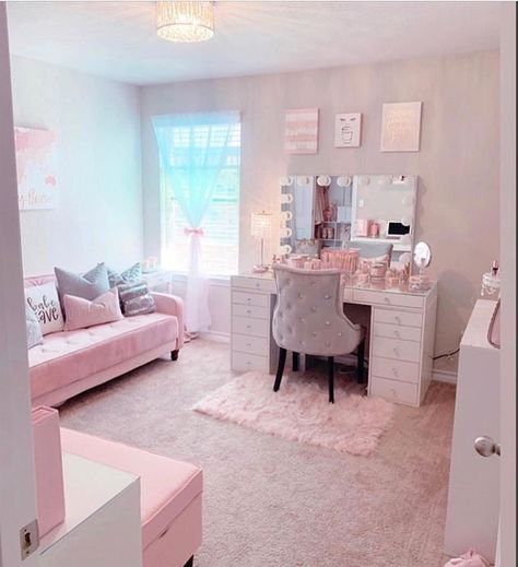 #homedecor” Beauty Rooms, Pink Furniture, Perfect Aesthetic, Pink Bedroom Decor, Pink Room Decor, Makeup Room Decor, Beauty Room Decor, Bedroom Decor For Teen Girls, Cute Bedroom Ideas