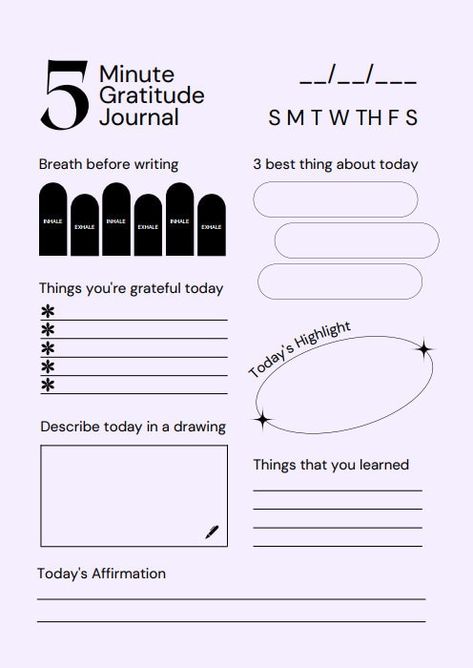 Five Minute Gratitude Journal, Gratefulness Journal Prompts, Prompt For Journal, The Five Minute Journal Pdf, Minimalist Journal Design, Grateful Journal Template, Things To Journal About Daily, Gratitude List Template, Gratitude Journal Design