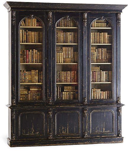 Victorian Bookcase - Old Black Paint - Ralph Lauren Home #ad #luxury #luxuryhome #luxuryhomedecor #homedecor Victorian Bookcases, Black Bookcase, Furniture Ads, Furniture Placement, Victorian Furniture, Distressed Furniture, Plywood Furniture, Design Del Prodotto, Design Industrial