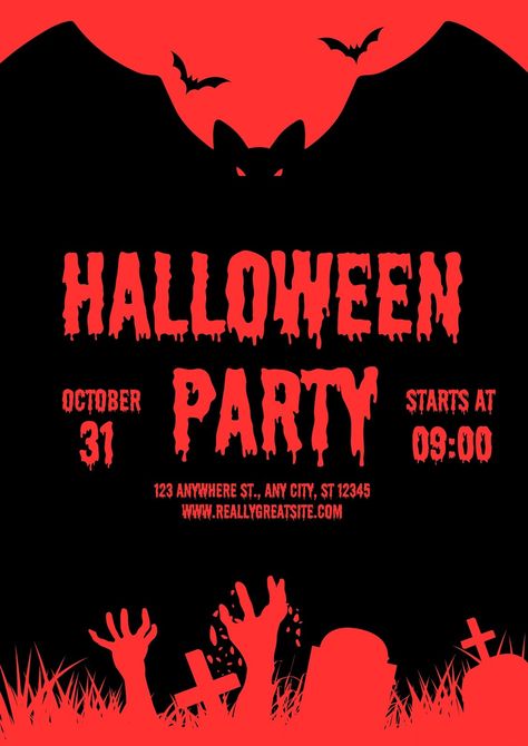 Black and Red Spooky Halloween Party Poster Halloween Party Fliers, Halloween Poster Drawing, Spooky Halloween Illustration, Halloween Campaign Design, Halloween Poster Design Ideas, Halloween Party Poster Design, Halloween Poster Aesthetic, Spooky Graphic Design, Halloween Poster Ideas