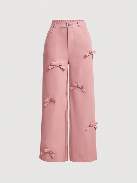 SHEIN MOD Bow Front Wide Leg Pants | SHEIN USA Light Pink Pants Outfit, Clothes Shein, Bow Pants, Pastel Pants, Preppy Pants, Traditional Blouse Designs, Pink Bottoms, Clothes Korean Style, Shein Pants