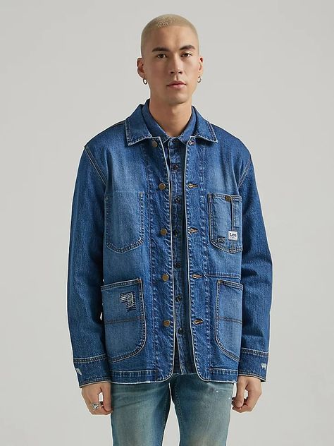 Men's Chore Coat | Denim Chore Jacket |Lee® Chore Coat Men, Denim Chore Jacket, Denim Jacket Outfit, Cowboy Outfits, Chore Coat, Chore Jacket, Lee Jeans, Work Jackets, Vest Fashion