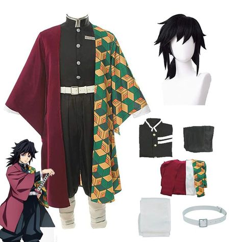 Anime ,Slayer Kimetsu No Yaiba Tomioka Giyuu Cosplay Suit ,Uniforms ,Costumes ,Wig ,Child Cloak ,Adult Party Full Set Tomioka Cosplay, Cosplay Simple, Giyuu Cosplay, Kny Ocs, Patchwork Fashion, Tomioka Giyuu, Male Kimono, Anime Demon Slayer, Harajuku Outfits