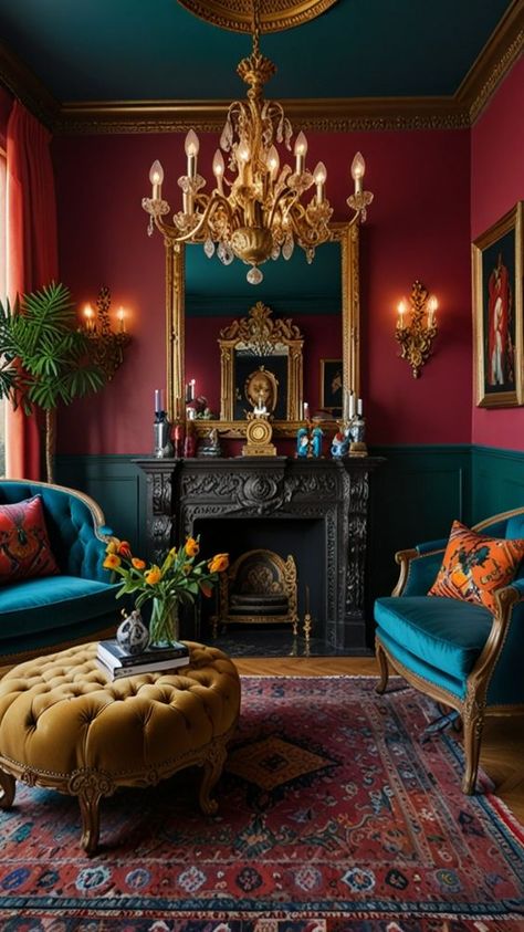 Dive into the world of eclectic maximalism and transform your living room into a vibrant, unique space. 🌈✨ Discover bold colors, mixed patterns, and statement pieces that create a lively and inviting atmosphere. Ready to make your living room stand out? Watch now for endless inspiration! 🎥🌟 #eclecticdecor #maximalism #livingroomdecor #bolddecor #homestyle #interiordesign #homeinspiration #decorideas #vibranthome #statementpieces #uniquehome #colorfulhome #decortrends #homemakeover #creativehome Interior Design Maximalist Living Room, Home Statement Pieces, Brightly Colored Living Room, Dark Eclectic Maximalism, Bold Colors Living Room, Maximalist Decor Small Spaces, Victorian Living Room Decor, Victorian Maximalism, Maximalism Home