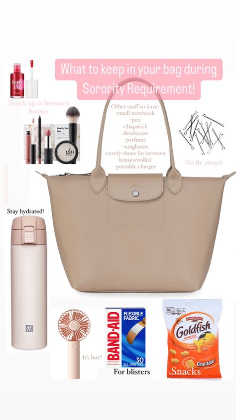 Sorority Rush Bag Essentials, Rush Bag Ideas, Sorority Rush Shoes, Sorority Rush Bag, Sorority Life Aesthetic, Bama Rush Aesthetic, Sorority Recruitment Outfits Round 1, Bama Rush Outfits, Rush Outfits Sorority