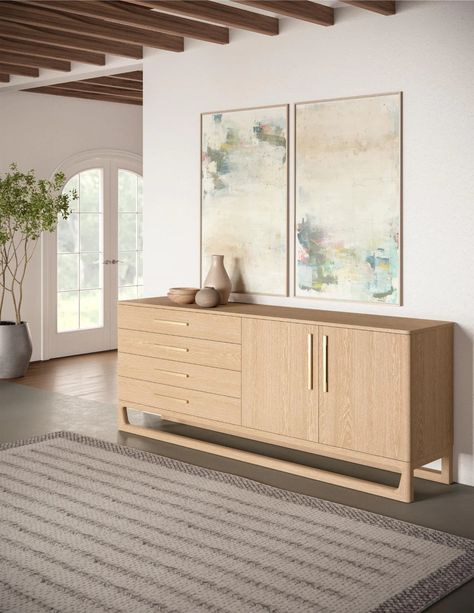 Shop Angelo Credenza | Burke Decor Fluted Sideboard, Oak Buffet, Modern Entertainment Center, Sideboard Bar, Home Bar Furniture, Kitchenware Store, Vertical Storage, Door Cabinet, French Oak