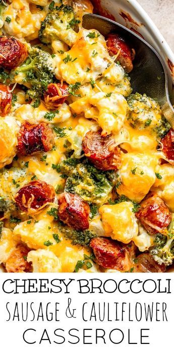 Sausage Cauliflower Casserole, Sausage Cauliflower, Broccoli Sausage, Sausage And Broccoli, Smoked Sausage Recipes, Broccoli Bake, Cheesy Broccoli, Low Carb Casseroles, Cheesy Casserole