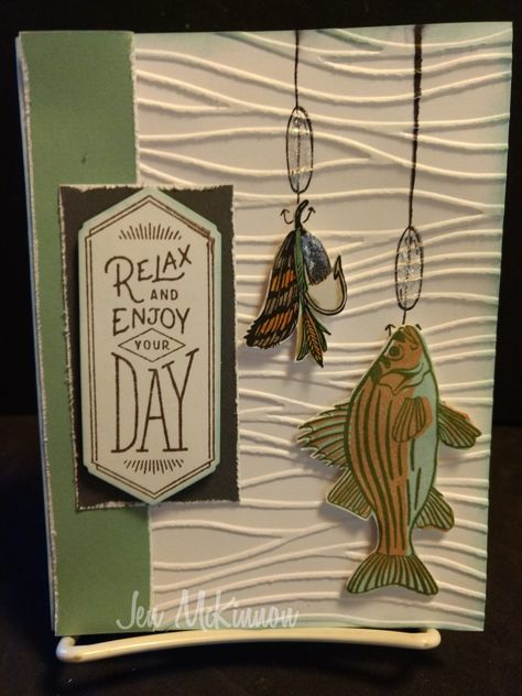 CTMH. Let's go fishing. Fresh air stamp sets. Masculine cards. Fish Cards For Men, Handmade Fishing Birthday Cards, Fishing Greeting Cards, Ctmh Masculine Cards, Fish Birthday Cards For Men, Fishing Card Ideas, Fishing Birthday Cards For Men, Fishing Cards For Men, Stampin Up Lets Go Fishing