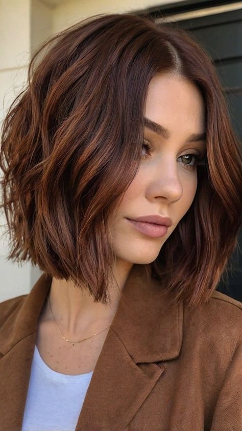 #shortfallhaircuts #fallhaircuts #hairinspo #hairtrends #hairgoals #shorthairdontcare #fallbeauty #haircutideas #haircutinspiration #autumnhair #hairtransformation #haircutseason #fallstyle #hairfashion #haircuttrends #haircutgoals Autumn Hair Colours 2024, Autumn Fall Hair Colors, Hair Color Ideas For Brunettes Short Bob, Dark Autumn Color Season, Pale Skin Auburn Hair, Fall Lob Hair Color, Auburn Hair Color Bob, Autumn Bob Hair, Chestnut Brown Hair Short