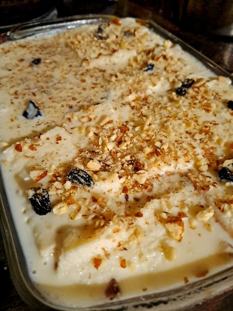 Umm Ali | Arabic Dessert Arab Desserts Recipes, Umm Ali Recipe, Orange Milkshake, Umm Ali, Caramel Bread Pudding, Arabic Dessert, Butterscotch Pudding, Coconut Chutney, Vegetarian Snacks