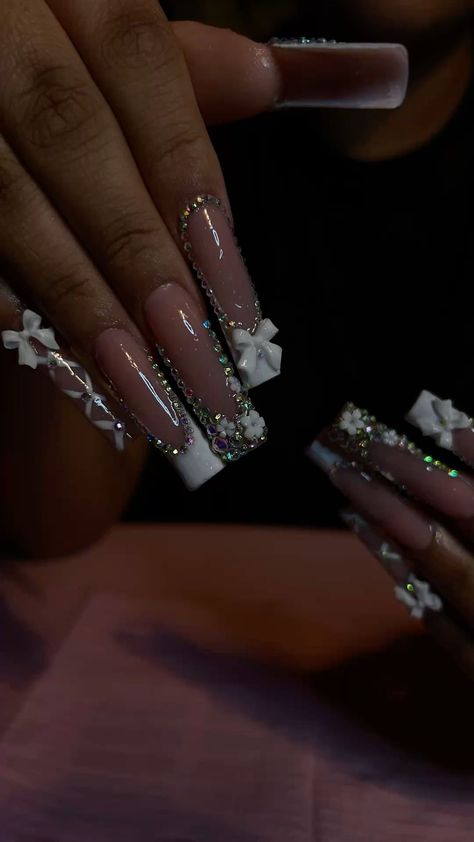 long baddie nails Baddie Nail Aesthetic, Winter Long Acrylic Nails, Acrylic Nails Baddie Aesthetic, Baddie Pedicure Ideas, White Birthday Nails Acrylic, Long Nails Inspo 2024, Iced Out Nails, Latina Nail Inspo Long, Long Nail Inspo Baddie Design