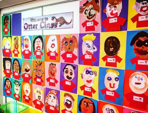 Class Portraits #year1 #EYFS #ks1 #displays #classroomdisplays #childrensportraits Class Portrait Display, Ks1 Portraits, Ks1 Displays, All About Me Topic, Class Portraits, Ks1 Classroom, Transition Activities, Reception Class, Eyfs Classroom