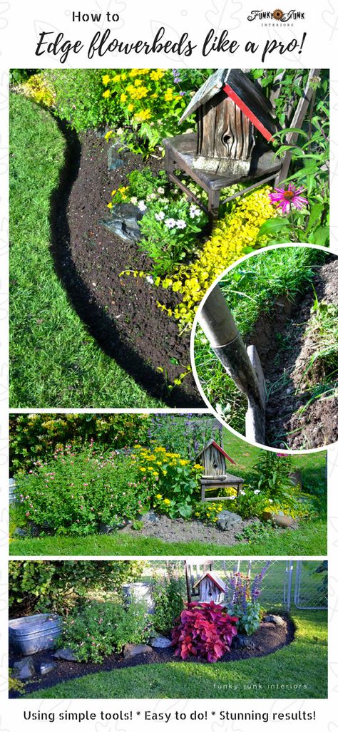 How to edge flowerbeds like a pro! via FunkyJunkInteriors.net Garden Edging Tool, Landscape Edging Ideas, Backyard Flowers Beds, Landscape Ideas Front Yard Curb Appeal, Grass Edging, Brick Border, Flower Bed Edging, Florida Landscaping, Garden Kneeler