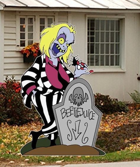 Halloween Yard Sign, Beetlejuice Beetlejuice Halloween Trunk Or Treat, Beetlejuice Yard Decor, Beetlejuice Tombstone, Beetlejuice And Lydia, Halloween Yard Signs, Christmas Hand Painted, Halloween Wood Signs, Beetlejuice Halloween, Halloween Wood Crafts