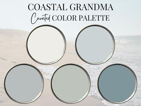 THIS IS A DIGITAL PRODUCT -  YOU WILL NOT RECEIVE A PHYSICAL PRODUCT   THIS IS A CURATED PRE-SELECTED COLOR PALETTE. THIS IS NOT A CUSTOM COLOR CONSULTATION  Coastal Grandma Color Palette Choosing paint colors for your home doesn't have to be overwhelming. I've curated this color palette to make the process of updating your home simple, so you can focus on enjoying the transformation. With a harmonious selection of shades that flow effortlessly from room to room. Each color has been carefully ch Grandma Color Palette, Sherwin Williams Sea Salt Color Palette, Baby Boy Color Palette, Calm Paint Colors, Coastal Farmhouse Paint Colors, Coastal Farmhouse Color Palette, Color Palette Coastal, Beach House Color Palette, Beach Paint Colors