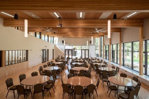 Radium Hot Springs Community Hall and Library Community Hall Design, Charred Wood Siding, Community Hall, Wood Truss, Plywood Siding, Community Halls, Community Centre, Charred Wood, Roof Structure