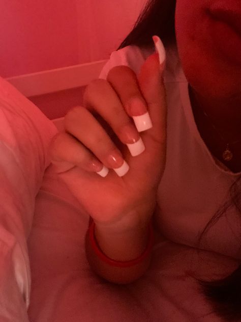 Nail ideas French Tips White Square, Half Nail French Tip, Old French Tip Nails, 2000s Nails Short, 2000 French Tip Nails, Old School French Tip, 2000s French Tips, Short 2000s Nails, Chunky French Tip