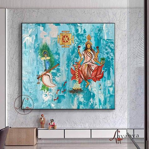 Modern Laxshmi Maa Painting,Abstract,Maa Lakshmi~Goddess of Beauty Canvas Painting Indian, Painting Indian Art, Maha Laxmi, Maa Lakshmi, Lakshmi Narayan, Painting Indian, Indian Paintings, Painting Modern, Abstract Canvas Painting