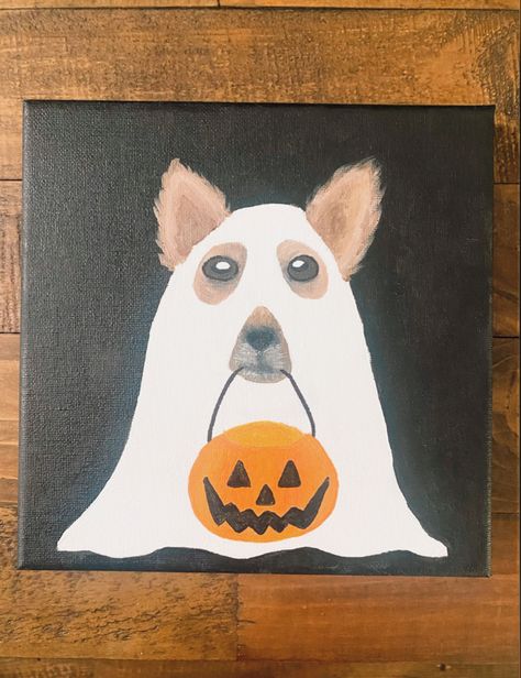 Dog ghost painting, halloween painting idea Halloween Painting Idea, Paint A Ghost, Dog Ghost, Ghost Painting, Painting Halloween, Ghost Dog, Halloween Painting, A Ghost, How To Paint