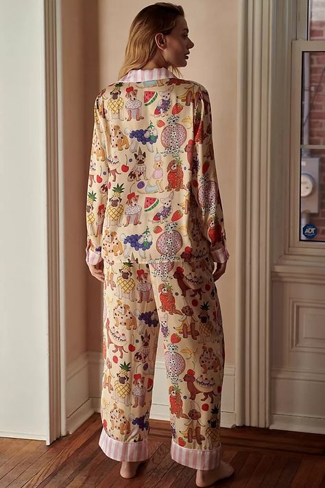 Karen Mabon Long-Sleeve Dog Desserts Pajama Set | Anthropologie Dog Desserts, Sundress Season, Camp Lake, Button Front Top, Pajama Robe, 50 Fashion, Pull On Pants, Color Coding, Sundress