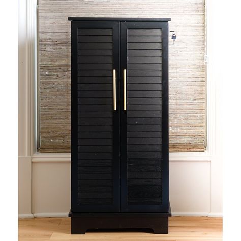 Hives & Honey Solid Wood Jewelry Armoire with Mirror & Reviews | Wayfair.ca Black Closet Doors, Storage Armoire, Jewelry Storage Cabinet, Armoire With Mirror, Honey Jewelry, Standing Jewelry Armoire, Shutter Doors, Jewelry Cabinet, Wood Jewelry