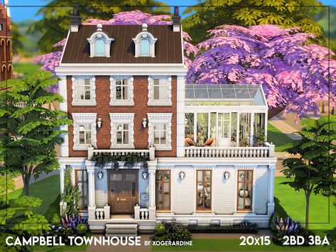 The Sims Resource - Campbell Townhouse (NO CC) Sims 4 Hus, Sims 4 Houses Layout, Lotes The Sims 4, The Sims 4 Lots, Sims Freeplay Houses, Sims 4 Challenges, Sims 4 House Plans, Sims 4 House Building, Sims 4 House Design