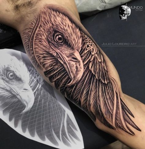 Tattoo work done with EM149 Tattoo work from Brazil on Instagram: @julioloureiro_art @stigma_tattoo_supply Black Eagle Tattoo, Eagle Head Tattoo, Locket Tattoos, Arm Tattoos Drawing, Fire Fighter Tattoos, Rose Tattoos For Women, Cool Chest Tattoos, Half Sleeve Tattoos For Guys, Animal Stencil