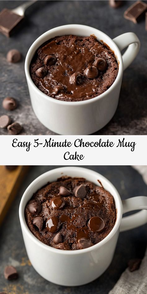 Craving chocolate? Whip up this easy 5-minute chocolate mug cake with just a few simple ingredients! Homemade Mug Cake Recipe Easy, Easy Mug Cake Chocolate, Chocolate Mug Cakes Microwave, Chocolate Lava Mug Cake Microwave, Home Made Mug Cakes, Chocolate Cake In Mug, Mug Cakes Chocolate, How To Make A Cake In A Mug, Easy Microwave Mug Cake