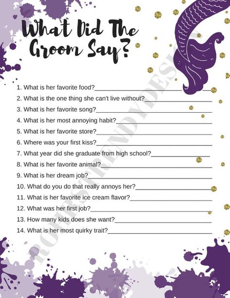 The Groom Said What Game, Mermaid Bridal Showers, Couple Questions, First Kiss, Bridal Shower Games, Bachelorette Party, Mermaid, Bridal Shower, Shower