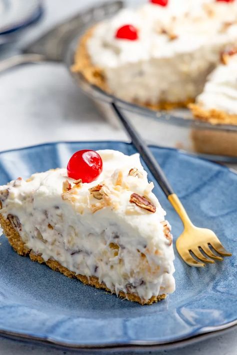 Million Dollar Pie Recipe Million Dollar Pie Recipe, Million Dollar Pie, Simple Dishes, Icebox Pie, Simply Recipes, Cat Recipes, Toasted Pecans, Graham Cracker Crust, Graham Cracker Crumbs