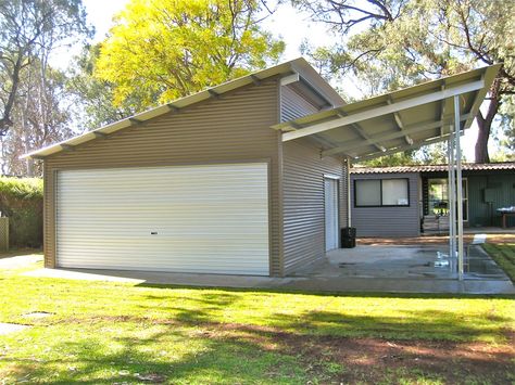 Skillion Roof with Lean To Roof Shed Ideas, Roof Shed Design, Flat Roof Shed, Curved Pergola, Shed Workshop, Pergola Shade Cover, Garage Pergola, Car Ports, Carport Sheds