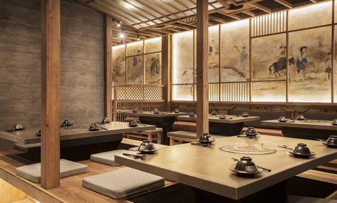 Bbq Restaurant Design, Asian Restaurant Design, Korean Interior Design, Korean Bar, Japanese Restaurant Interior, Korean Bbq Restaurant, Japanese Restaurant Design, Resturant Design, Small Restaurant Design