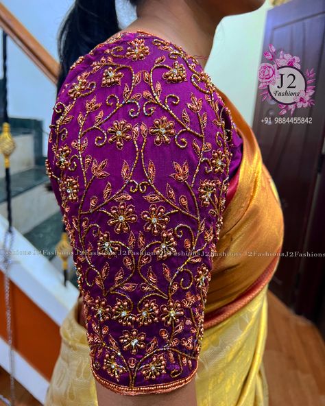 Megenta Color silk blouse with copper and kardhana work ❤️ @j2fashions exclusive bridal blouse work /Aari Zardosi work in wholesale price in chennai for appointment +91 9884455842. ❤️ All exclusive bridal/Aari work blouse in wholesale price. ❤️ Urgent orders also undertaken 5 to 10 days delivery time. ❤️ Visit us at chennai , Anna Nagar East . ❤ Worldwide shipping,online orders, courier orders and further details. ❤ YouTube : www.youtube.com/j2fashions 🧵 Facebook page: www.facebook.com/j2 Kardhana Work Blouses, Copper Work Blouse Design, Bridal Blouse Work, Bridal Aari Work Blouse, Bridal Aari Work, Latest Bridal Blouse Designs, Kutch Work Designs, Copper Work, Zardosi Work