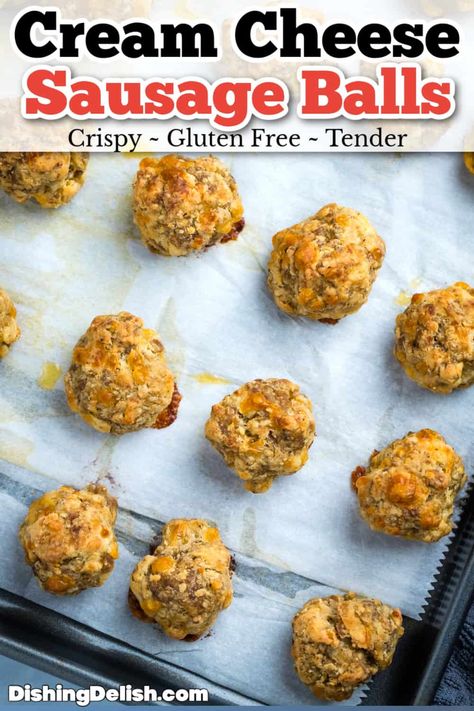 Cream Cheese Sausage Balls are savory and sweet, made with Italian sausage, cream cheese, cheddar cheese, and gluten free flour, and ready in only 30 minutes for the perfect party appetizer! Gluten Free Sausage Balls, Cheese Sausage Balls, Cream Cheese Sausage, Beautiful Meals, Sausage Cream Cheese, Gluten Free Recipes Appetizers, Cream Cheese Sausage Balls, Sausage Appetizers, Gluten Free Sausage