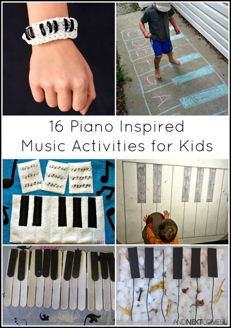 Music activities for kids inspired by pianos - includes sensory activities, gross motor play, and piano crafts for kids from And Next Comes L Piano Crafts, Music Activities For Kids, Piano Classes, Music Camp, Homeschool Music, Music Lessons For Kids, Learn Violin, Piano Studio, Preschool Music