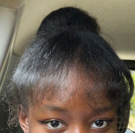 Black girl bangs 4c Hair Bangs, 4c Hair Color, 4c Hair Color Ideas, Wispy Bangs Black Women, Short 4c Hair, Natural Hair Pictures, 4b Hair, Straight Bangs, Flat Iron Hair Styles