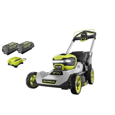 RYOBI 40V HP Brushless 21-inch Battery Self-Propelled Lawn Mower with (2) 6.0 Ah Batteries... | The Home Depot Canada Ryobi Lawn Mower, Manual Lawn Mower, Self Propelled Mower, Vertical Storage, Rear Wheel Drive, Lawn Mowers, Brushless Motor, Lawn Mower, Outdoor Power Equipment