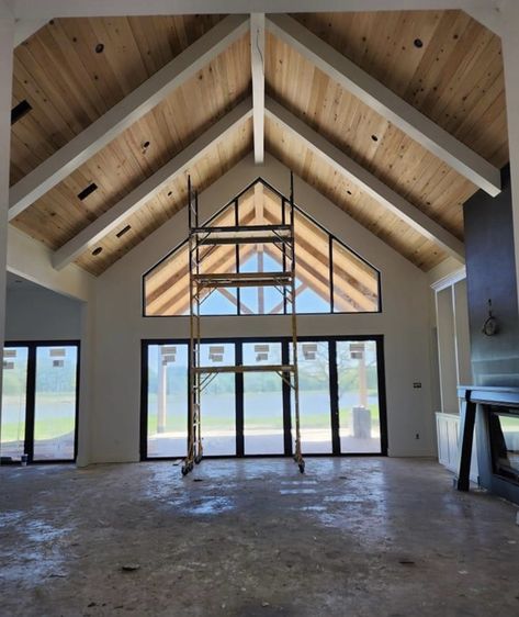 Great Room Addition, Pantry Door Ideas, Barn House Interior, Vaulted Ceiling Living Room, Paint Color Ideas, Barn Style House Plans, Modern Barn House, Exterior Paint Color, Kitchen Transformation