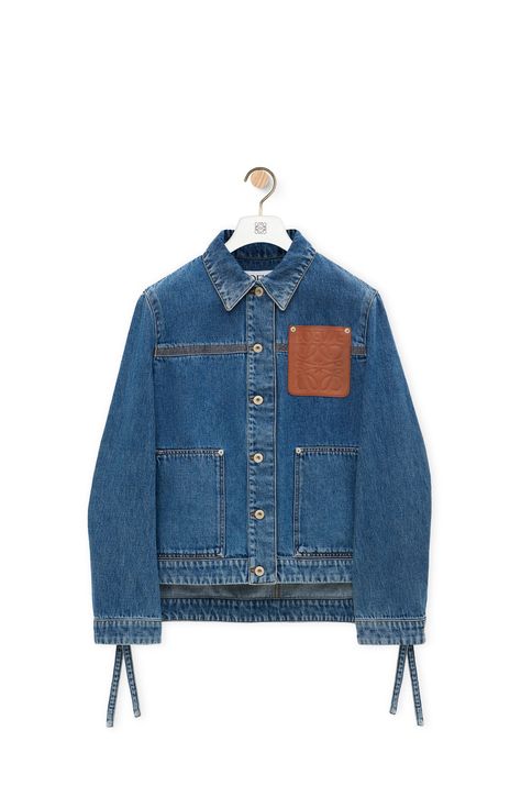 Workwear jacket in denim Jeans Blue - LOEWE Loewe Denim, Fisherman Aesthetic, Denim Wallet, Jonathan Anderson, Loewe Anagram, Purse Collection, Branding Iron, J W Anderson, Workwear Jacket