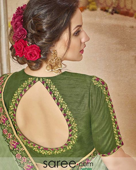 Back Keyhole Designs Blouse, Green Blouse Designs Back Neck, Keyhole Blouse Designs, Back Keyhole Designs, Blouse Designs High Neck, Cotton Blouse Design, New Saree Blouse Designs, Traditional Blouse Designs, Keyhole Blouse