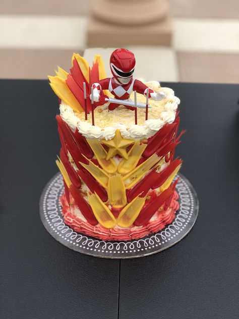 Red Power Ranger Cake, Power Rangers Cake, Power Rangers Theme, Red Power Ranger, Power Ranger Cake, Power Ranger Party, Power Ranger Birthday, Sonic Birthday Parties, Sonic Birthday