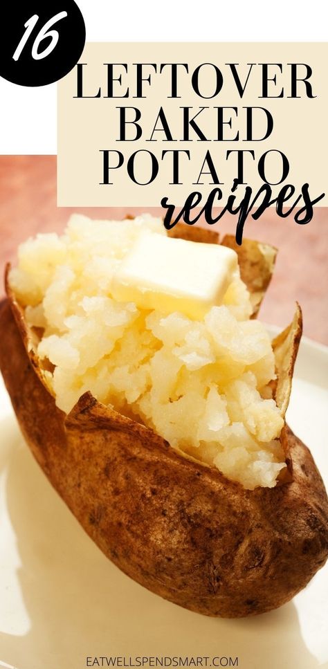 baked potato with butter Leftover Baked Potato Recipes, Leftover Potatoes Recipes, Leftover Baked Potato, Baked Potato Salad Recipe, Leftover Baked Potatoes, Real Food Dinner, Baked Potato Salad, Leftover Potatoes, Cube Steak Recipes