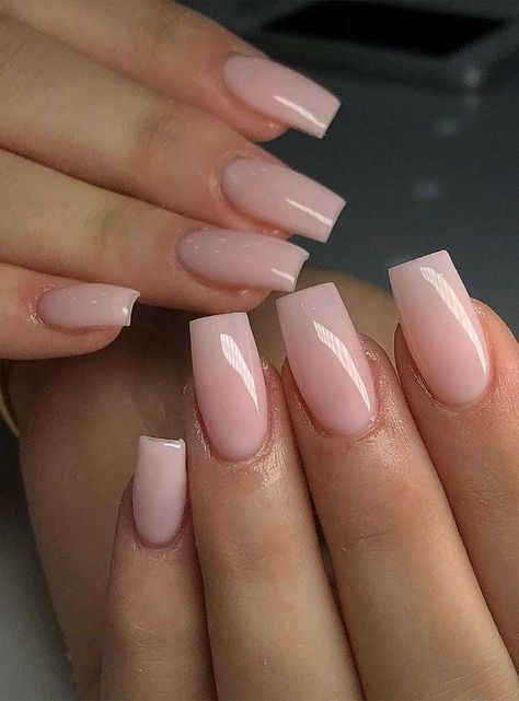 Almond Vs Square Nails, Pink Square Nails Short, Light Pink Square Nails, Simple Nails Square, Light Pink Coffin Nails, Tan Skin Nails, Milky Nude Nails, Simple French Tip Nails, Simple French Tip