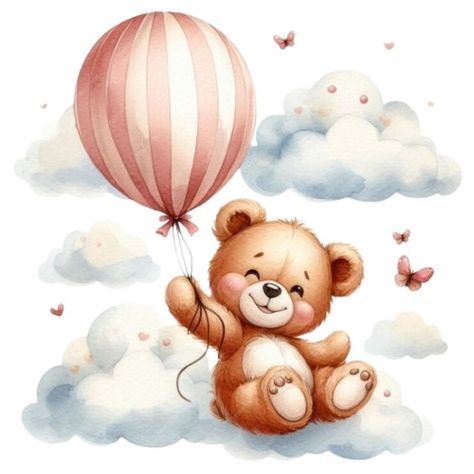 Premium Photo | Cute teddy bear with ballons and flowers Children Painting, Baby Deco, Photo Cute, Baby Illustration, Cute Teddy Bear, Boat Art, Floral Border Design, Cute Teddy, A Teddy Bear