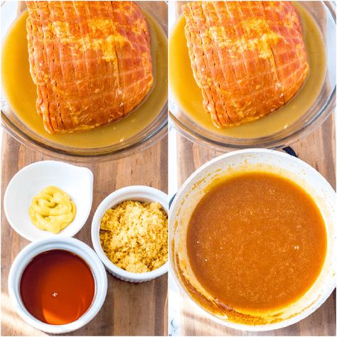 Baked Ham with Maple Dijon Glaze is an easy spiral baked ham recipe glazed with brown sugar, maple syrup, and honey for a delicious dish any time of year! Spiral Baked Ham, Crock Pot Spiral Ham, Mustard Ham Glaze, Boneless Ham Recipe, Baked Spiral Ham, Maple Glazed Ham Recipes, Maple Ham, Boneless Ham, Honey Ham Glaze Recipe