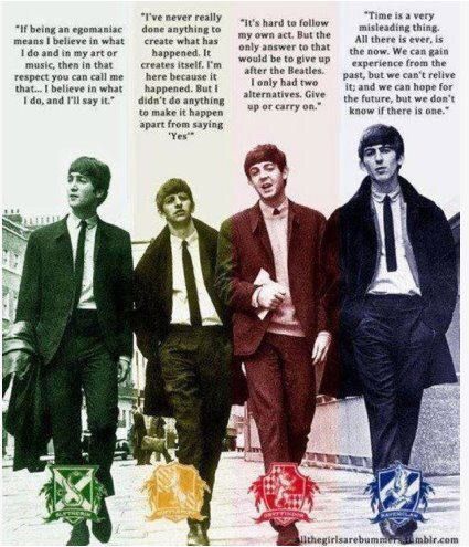 The Beatles and the four houses Beatles Quotes, Beatles Funny, Beatles Love, About Harry Potter, Beatles Photos, Beatles Pictures, Beatles Art, British Invasion, The Fab Four