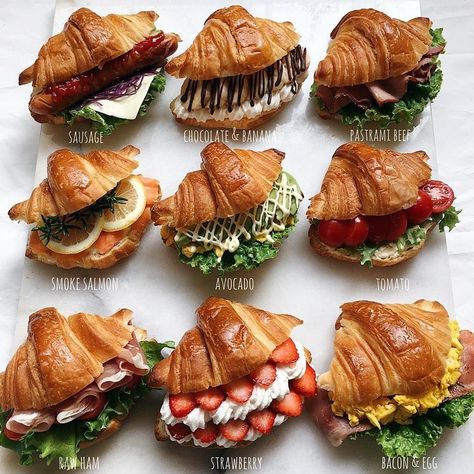 Croissant Sandwich, Food Platters, Breakfast Brunch Recipes, Food Presentation, Cafe Food, Summer Desserts, Pretty Food, Diy Food, Makanan Dan Minuman