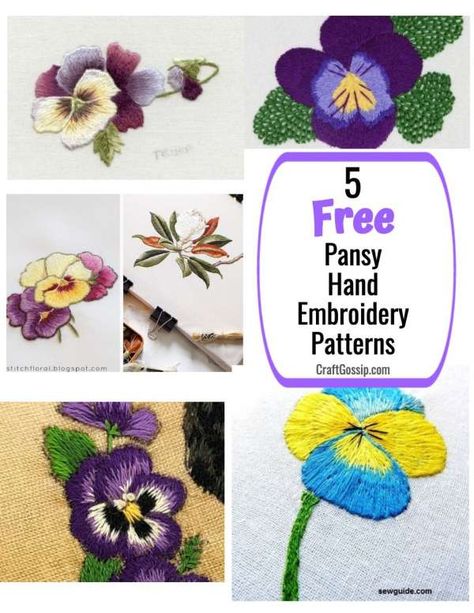 5 Free Pansy Hand Embroidery Patterns – Needle Work Free Cross Stitch Designs, Modern Hand Embroidery Patterns, Pansies Flowers, Thread Art, Needlework Patterns, Hand Embroidery Pattern, Silk Ribbon Embroidery, Hand Embroidery Art, Needle Work