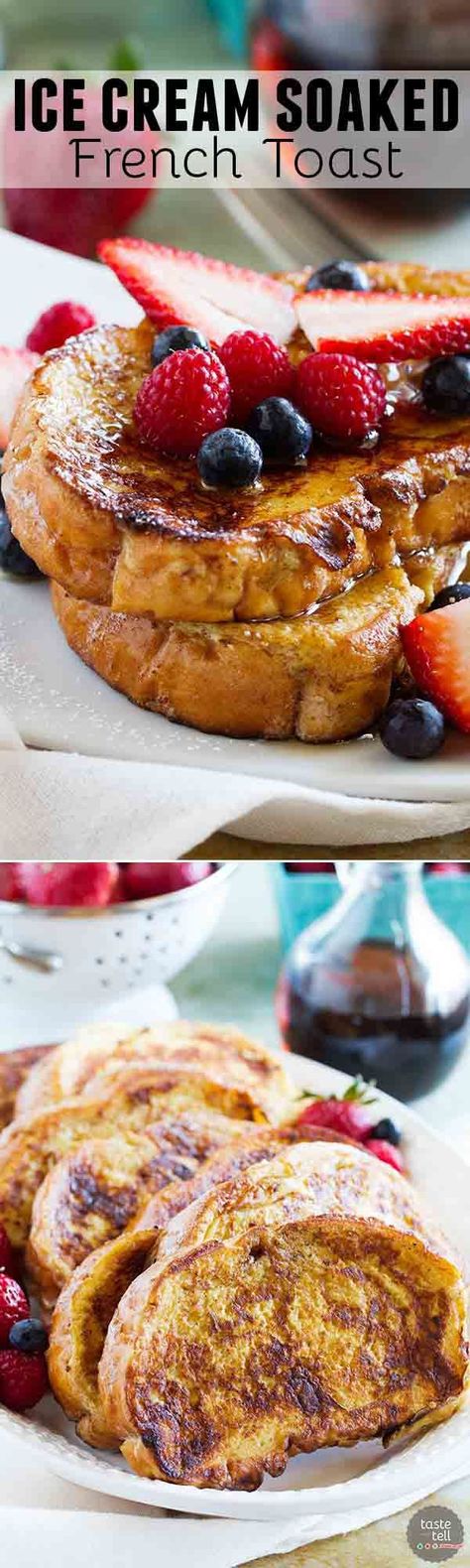 You will never want to eat normal French toast again after trying this Ice Cream Soaked French Toast!! Melted ice cream is the secret ingredient that makes this French toast recipe out of this world. Ice Cream French Toast Recipe, French Toast Bites Recipe, Mini French Toast, Melted Ice Cream, French Toast Bites, Gourmet Breakfast, Breakfast Sweets, Pub Food, What's For Breakfast