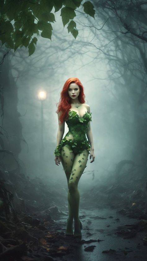 Poison Ivy Poses, Poison Ivy Photoshoot Ideas, Black Poison Ivy, Poison Ivy Photoshoot, Poison Ivy Costume Diy, Poison Ivy Character, Red Head Halloween Costumes, Poison Ivy Pictures, Poison Ivy Halloween